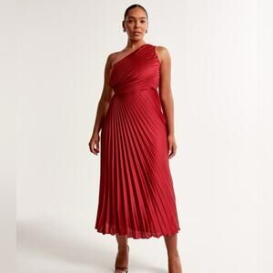 Abercrombie and Fitch A&F Giselle Pleated One-Shoulder Maxi Red Dress Petite